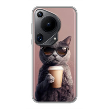 Чохол з принтом стильні тварини для Huавеі Пура 70 (Кіт з кавою)