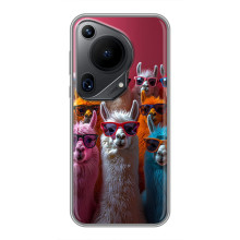 Чохол з принтом стильні тварини для Huавеі Пура 70 (Лами в окулярах)