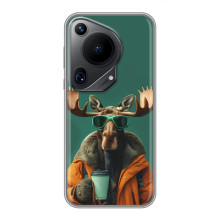 Чохол з принтом стильні тварини для Huавеі Пура 70 (Лось з кавою)