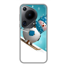 Новогодние Чехлы для Гуавей Пура 70 ультра (VPrint) (Снеговик на лыжах)