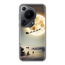 Новогодние, Праздничные Чехлы для Huawei Pura 70 Ultra - 2024 год (Санта на луне)