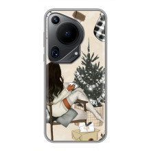 Рождественские, Праздничные Чехлы для Гуавей Пура 70 ультра (Девушка с елкой)