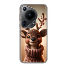 Яркий чехол для Huawei Pura 70 Ultra с Зимними Оленятами – Олень в свитере