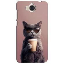 Чехол с принтом стильные животные для Хуавей У5 2017 (Кот с кофе)