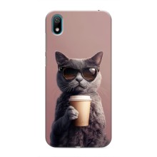 Чехол с принтом стильные животные для Хуавей У5 2019 (Кот с кофе)
