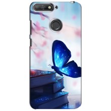 Силиконовый бампер с картинкой животных для Huawei Y6 Prime 2018 (Бабочка синяя)