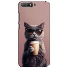 Чохол з принтом стильні тварини для Хуавей Y6 2018 (Кіт з кавою)