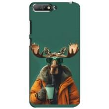 Чохол з принтом стильні тварини для Хуавей Y6 2018 (Лось з кавою)