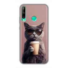 Чехол с принтом стильные животные для Хуавей Y6п (Кот с кофе)