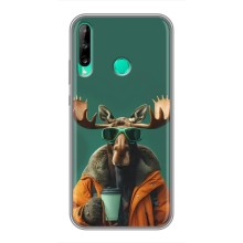 Чехол с принтом стильные животные для Хуавей Y6п (Лось с кофе)