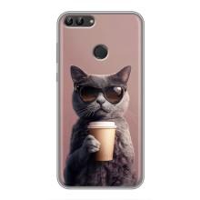 Чехол с принтом стильные животные для Хуавей Y7 Прайм 2018 – Кот с кофе
