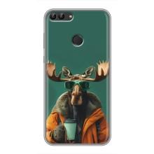 Чехол с принтом стильные животные для Хуавей Y7 Прайм 2018 – Лось с кофе