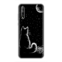 Чехол с принтом для Huawei P Smart S / Y8p (2020) (AlphaPrint) Модные коты – Котик и луна