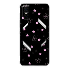 Чохол з розовим принтом для Infinix GT 30 Pro – Рожеві квіти на чорному