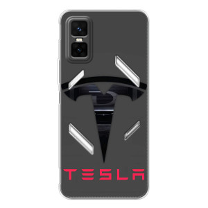 Силиконовый бампер с картинкой машины на Infinix GT 30 Pro – Logo TESLA