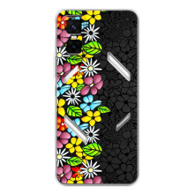 Силіконовий бампер з принтом (квіточки) на ГТ 30 Про (Яскраві квіти на чорному)