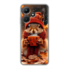 Печатный чехол «Зверята с кофе» для Infinix Hot 30i – Белка с кофе