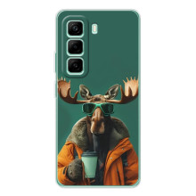 Чохол з принтом стильні тварини для Інфінікс Хот 50 Про Плюс (Лось з кавою)