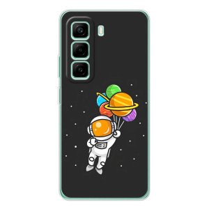 Силіконовый Чохол з принтом "Космонавти" на Infinix Hot 50 Pro Plus – Космонавт з кульками