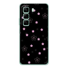 Чехол с розовым рисунком для Infinix Hot 50 Pro (Розовые цветы на черном)