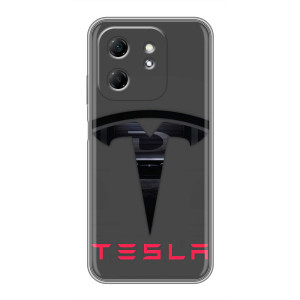 Силиконовый бампер с картинкой машины на Infinix Hot 50i (Logo TESLA)