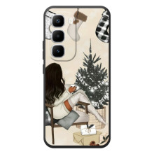 Рождественские, Праздничные Чехлы для Хот 60 Про Плюс (Девушка с елкой)