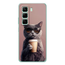 Чохол з принтом стильні тварини для Іnfіnіx Хот 60 
 (Кіт з кавою)