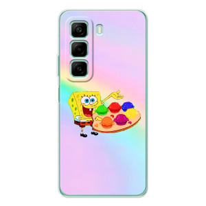 Силиконовый чехол Спанч Боб на Инфиникс Хот 60 (Бургеры)