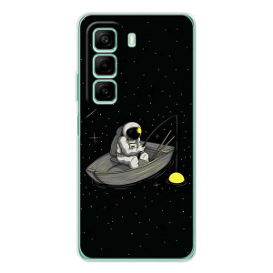 Силиконовый Чехол с принтом "Космонавты" на Infinix Hot 60 – Космонавт на рыбалке