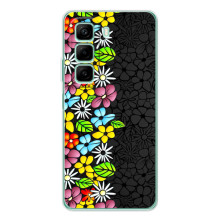 Силіконовий бампер з принтом (квіточки) на Хот 60і (Яскраві квіти на чорному)