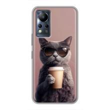 Чехол с принтом стильные животные для Инфиникс Ноут 11 Про (Кот с кофе)