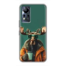 Чехол с принтом стильные животные для Инфиникс Ноут 11 – Лось с кофе