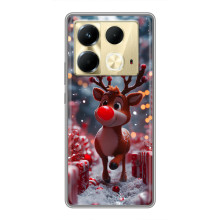 Яркий чехол для Infinix Note 40 с Зимними Оленятами (Олень среди подарков)