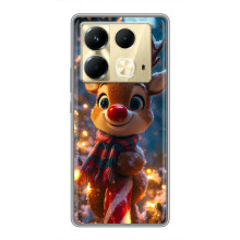 Яркий чехол для Infinix Note 40 с Зимними Оленятами (Олень в шарфе)