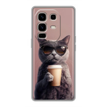 Чохол з принтом стильні тварини для Ноте 50 Про Плюс (Кіт з кавою)