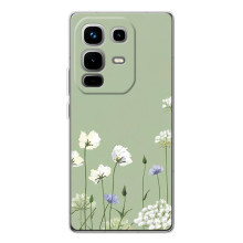 Чехол с цветочным принтом на Ноте 50 Про (Цветы на зеленом)