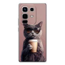 Чохол з принтом стильні тварини для Ноте 50 Про (Кіт з кавою)