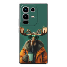 Чохол з принтом стильні тварини для Ноте 50 Про (Лось з кавою)