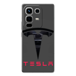 Силиконовый бампер с картинкой машины на Infinix Note 50 Pro (Logo TESLA)