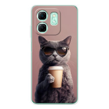 Чохол з принтом стильні тварини для Смарт 10 ХД – Кіт з кавою