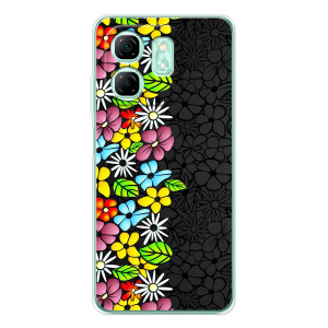Силіконовий бампер з принтом (квіточки) на Смарт 10 HD (Яскраві квіти на чорному)