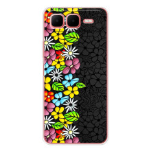 Силіконовий бампер з принтом (квіточки) на Смарт 10 Плюс (Яскраві квіти на чорному)