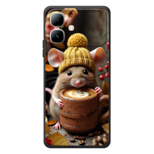 Печатный чехол «Зверята с кофе» для Infinix Smart 20 – Мышка с кофе