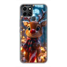 Яркий чехол для Infinix Smart 6 с Зимними Оленятами (Олень в шарфе)