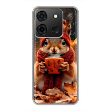Печатный чехол «Зверята с кофе» для Infinix Smart 7 – Белка с кофе
