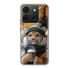 Печатный чехол «Зверята с кофе» для Infinix Smart 7 – Тигр с кофе