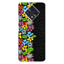 Силиконовый бампер с принтом (цветочки) на Инфиникс Зеро 8 – Яркие цветы на черном