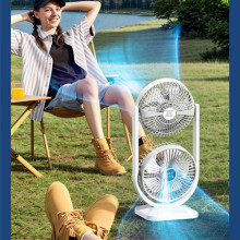 Настольный вентилятор Double head с регулировкой угла наклона 3000 mAh – Белый