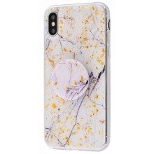 Захисний чохол Fashion Case Confetti Mramor + Pop Socket для iPhone X/Xs – Білий