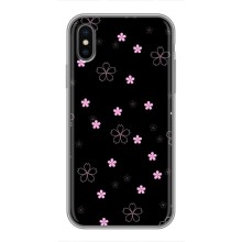 Чохол з розовим принтом для iPhone X (Рожеві квіти на чорному)